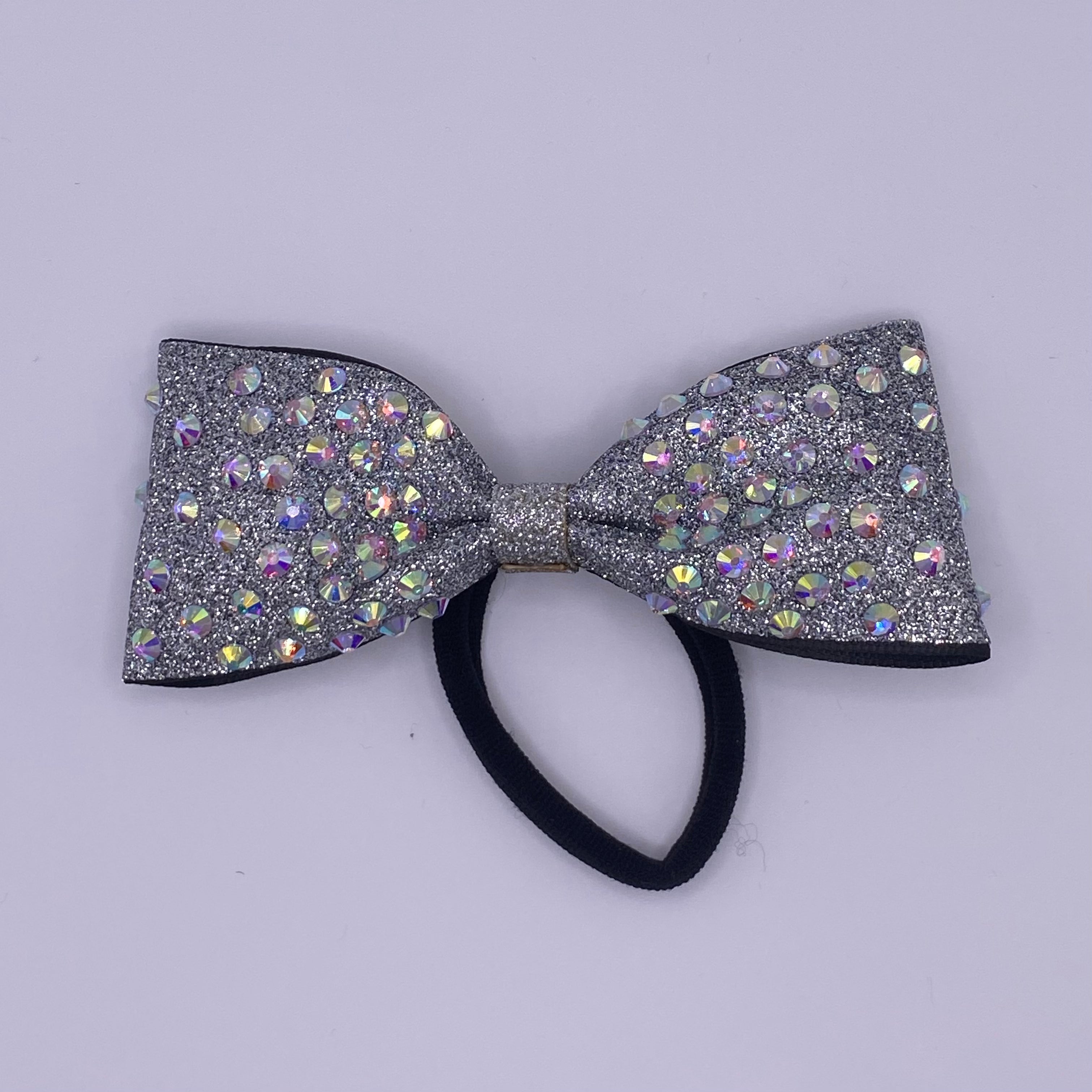 Silver Glitter & Rhinestone Tailless Cheer Bow