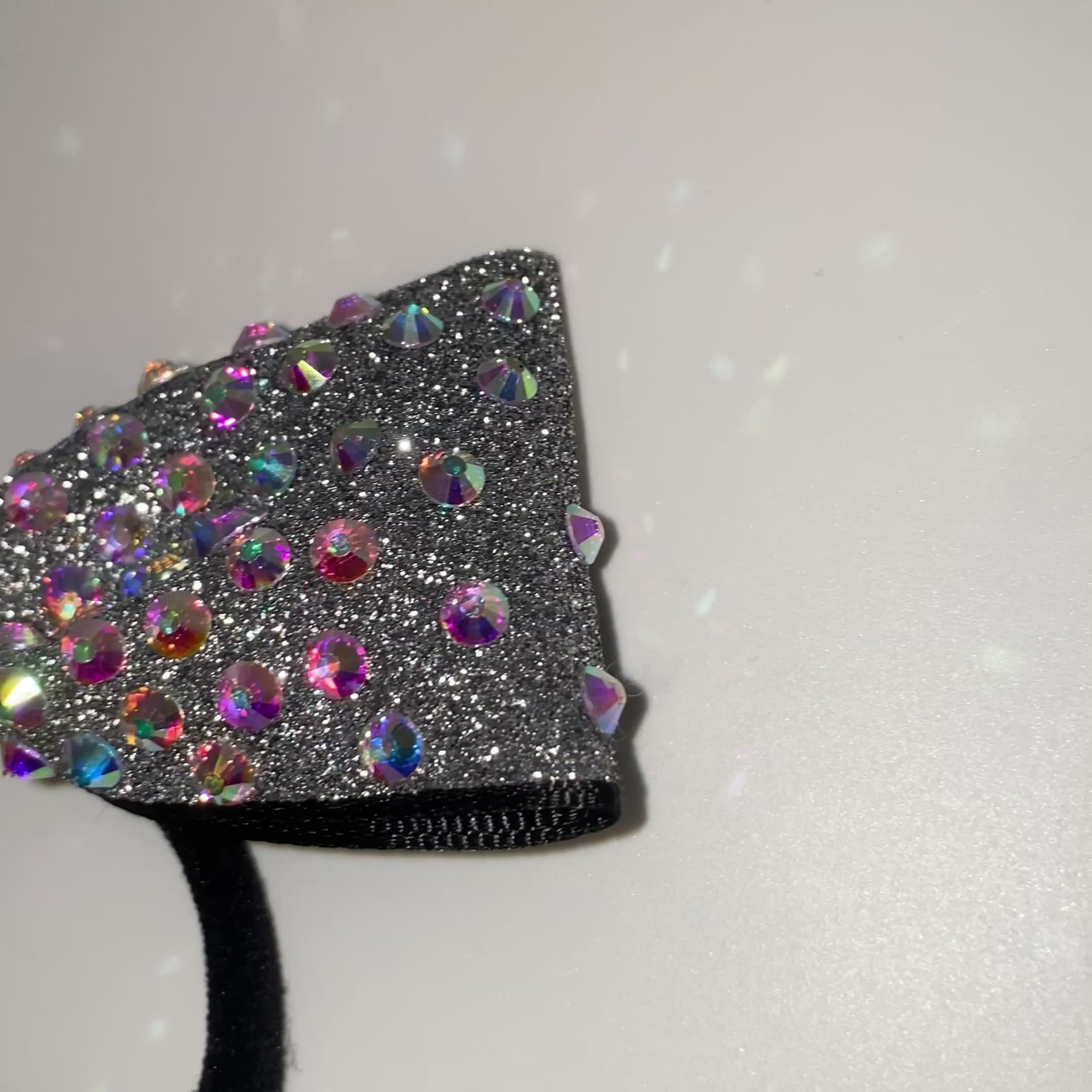Silver Glitter & Rhinestone Tailless Cheer Bow